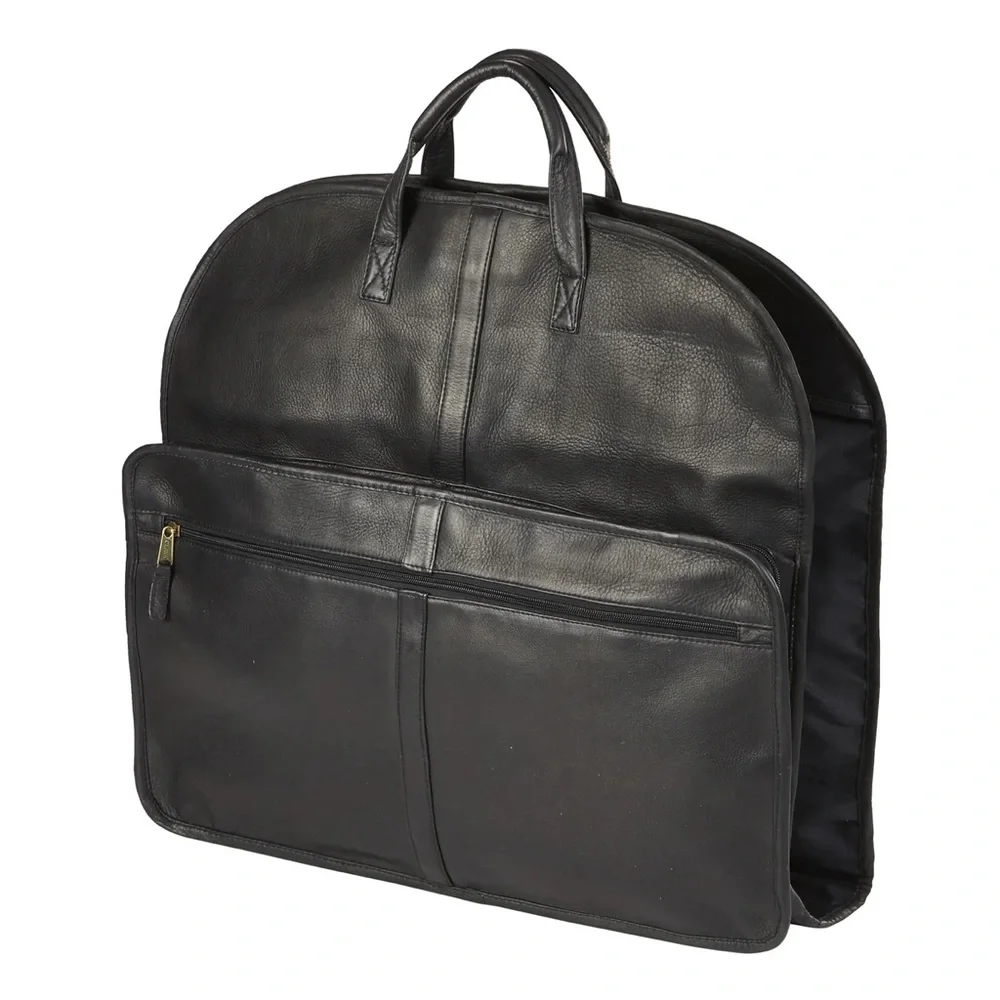 Clava Slim‎ Leather Black Garment Bag - Men's Travel Carry Case
